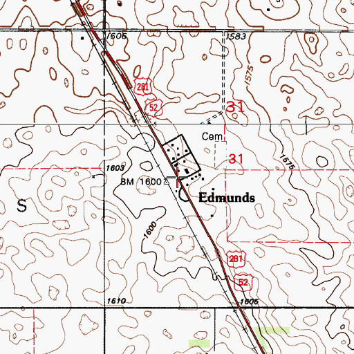 Topographic Map of Edmunds, ND