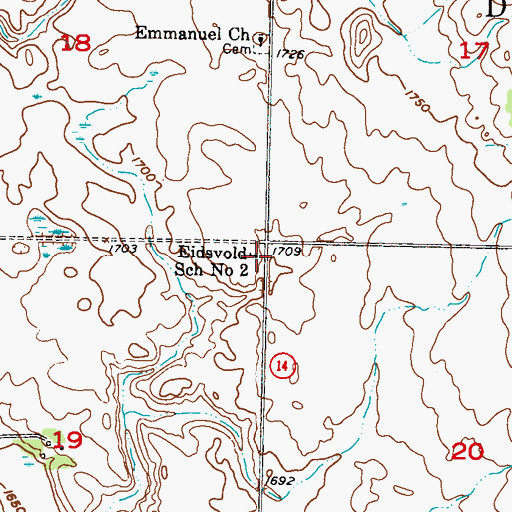 Topographic Map of Eidsvold School Number 2, ND