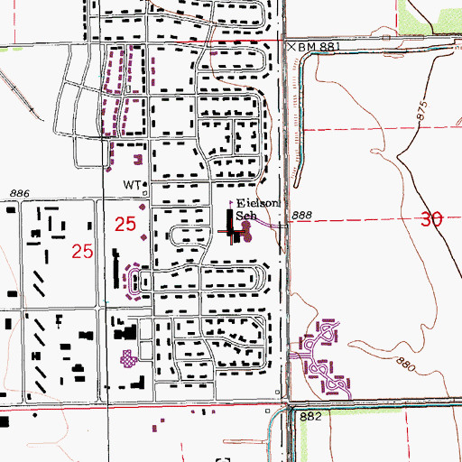 Topographic Map of Carl Ben Eielson Elementary School, ND