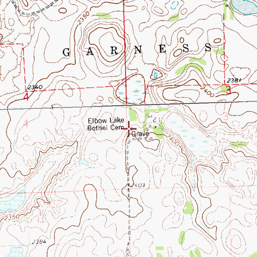 Topographic Map of Elbow Lake Bethel Cemetery, ND