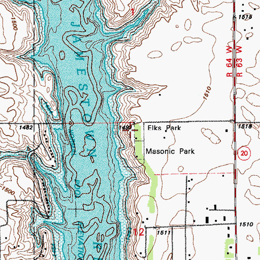 Topographic Map of Elks Park, ND