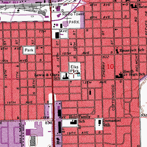 Topographic Map of Elks Park, ND
