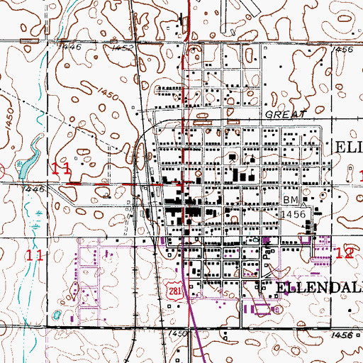 Topographic Map of Ellendale, ND