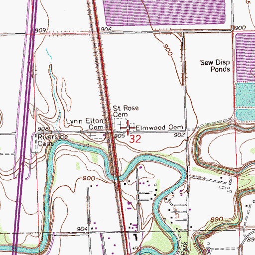 Topographic Map of Elmwood Cemetery, ND