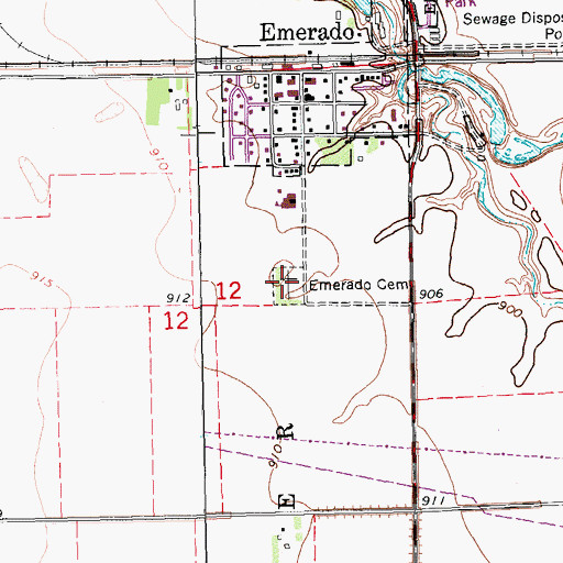 Topographic Map of Sunset Prairie Cemetery - Emerado Cemetery, ND