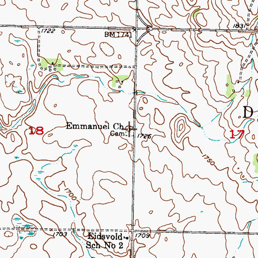 Topographic Map of Emmanuel Church, ND