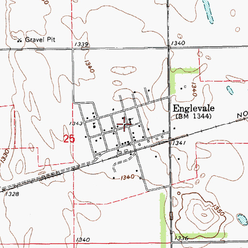 Topographic Map of Englevale, ND
