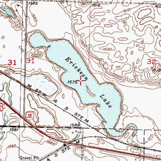 Topographic Map of Erickson Lake, ND