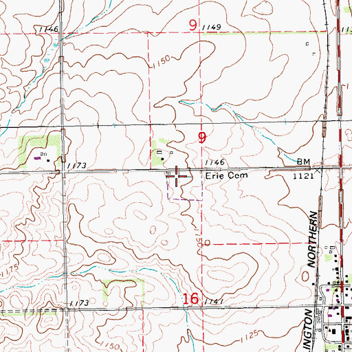 Topographic Map of Erie Cemetery, ND