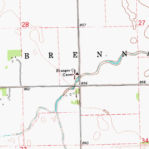 Topographic Map of Evanger Church, ND