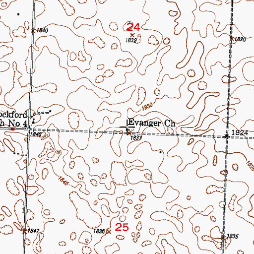 Topographic Map of Evanger Church, ND