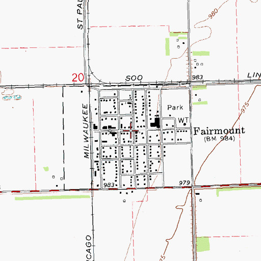 Topographic Map of Fairmount, ND