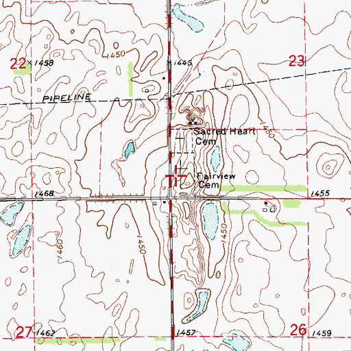 Topographic Map of Fairview Cemetery, ND