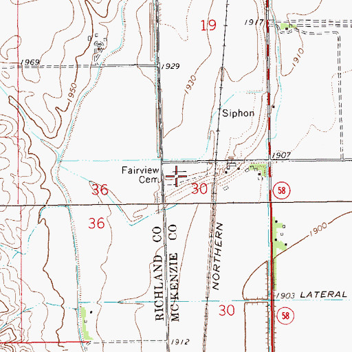 Topographic Map of Fairview Cemetery, ND