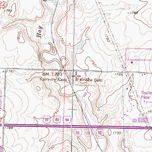 Topographic Map of Fairview Cemetery, ND