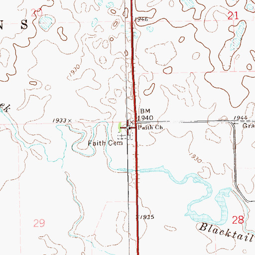 Topographic Map of Faith Church, ND