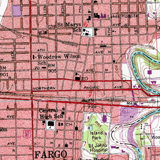 Topographic Map of Fargo, ND
