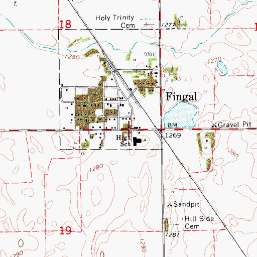 Topographic Map of Fingal, ND