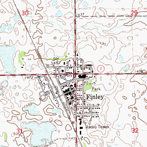 Topographic Map of Finley, ND