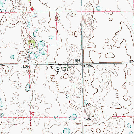 Topographic Map of Finnish Lutheran Cemetery Finnish Cemetery, ND