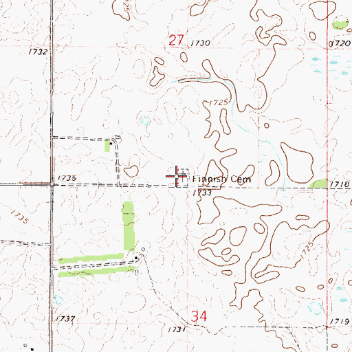 Topographic Map of Finnish Cemetery, ND