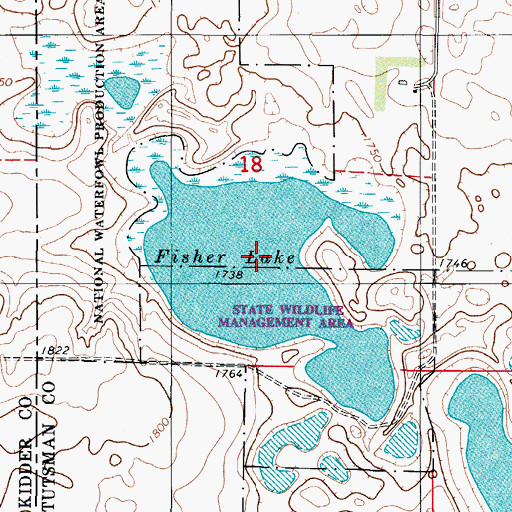 Topographic Map of Fisher Lake, ND