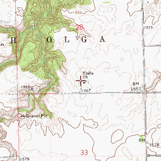 Topographic Map of Fjalla Church, ND