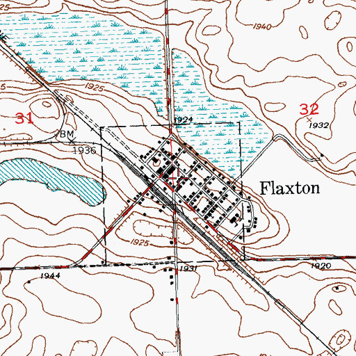 Topographic Map of Flaxton, ND