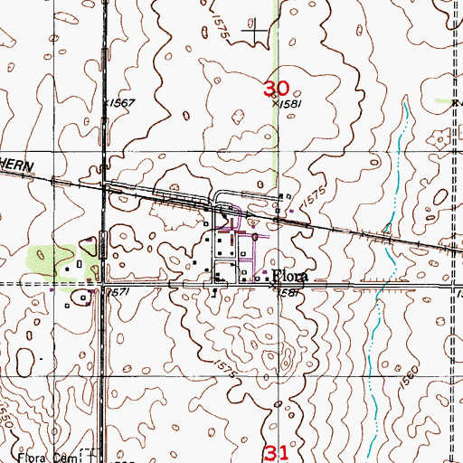 Topographic Map of Flora, ND
