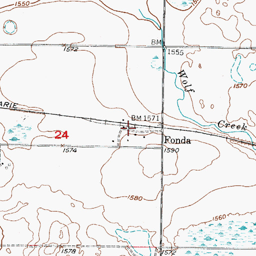 Topographic Map of Fonda, ND