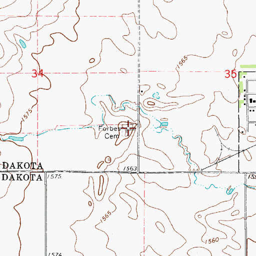 Topographic Map of Forbes Cemetery, ND