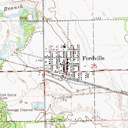 Topographic Map of Fordville, ND