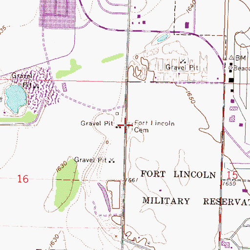 Topographic Map of Fort Lincoln Cemetery, ND