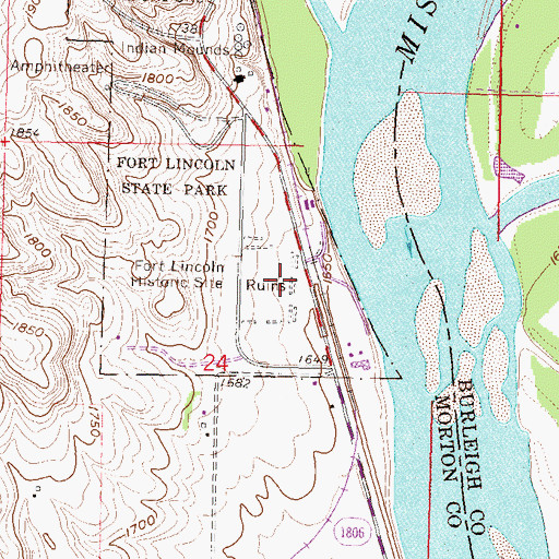 Topographic Map of Fort Abraham Lincoln (historical), ND