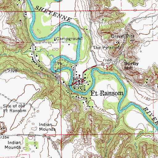 Topographic Map of Fort Ransom, ND