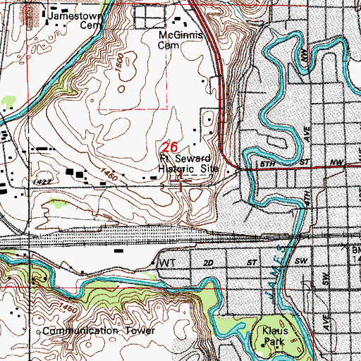 Topographic Map of Fort Seward Historic Site, ND