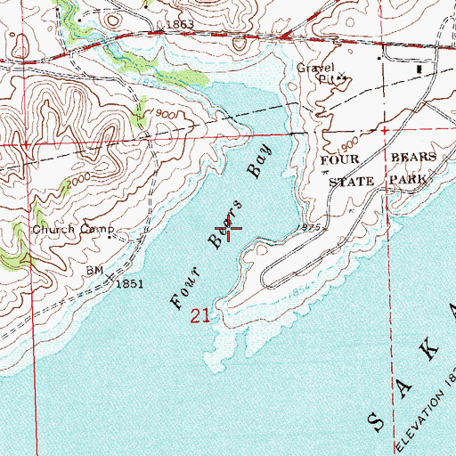 Topographic Map of Four Bears Bay, ND