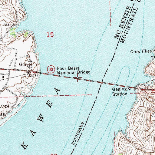 Topographic Map of Four Bears Memorial Bridge, ND