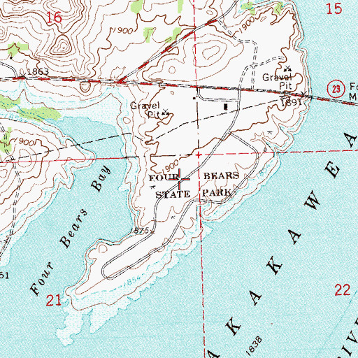 Topographic Map of Four Bears Park, ND