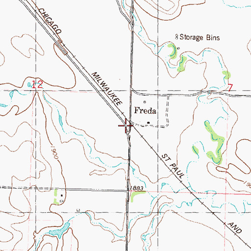 Topographic Map of Freda, ND