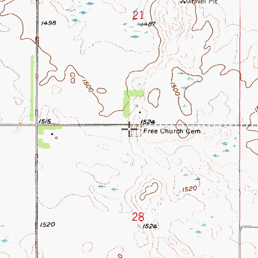 Topographic Map of Free Church Cemetery, ND