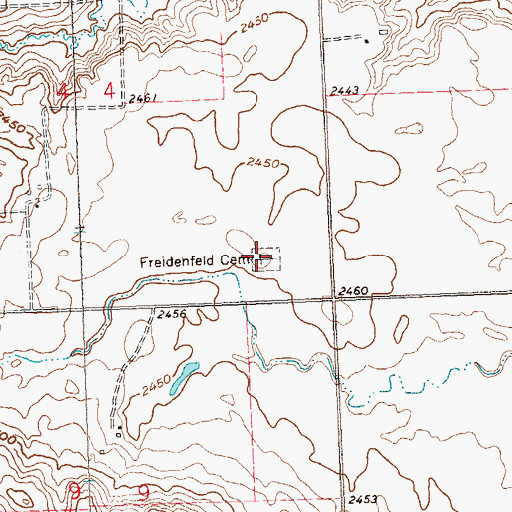 Topographic Map of Freidenfeld Cemetery, ND