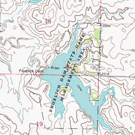 Topographic Map of Froelich Dam State Game Management Area, ND