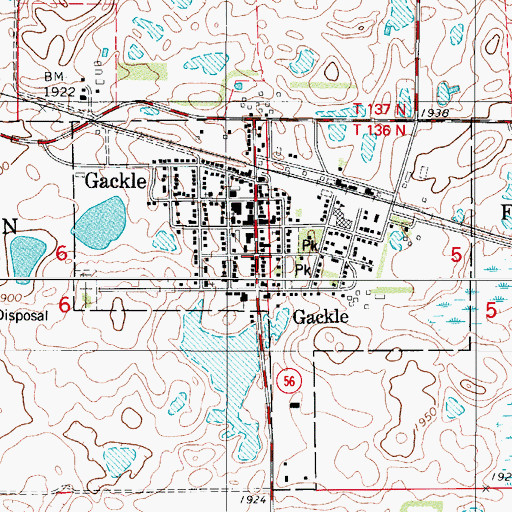 Topographic Map of Gackle, ND