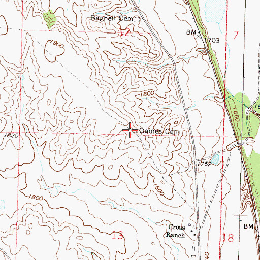 Topographic Map of Gaines Cemetery, ND