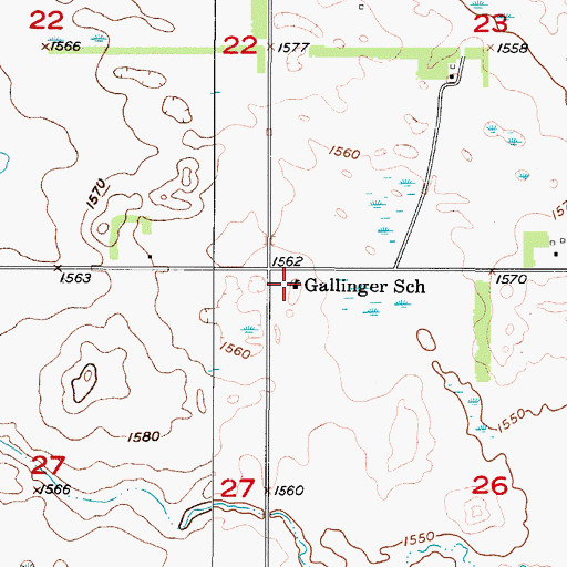 Topographic Map of Gallinger School, ND