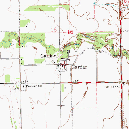 Topographic Map of Gardar, ND