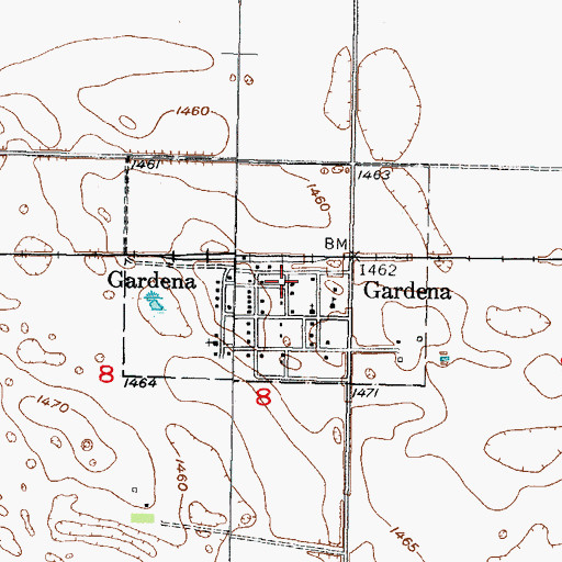 Topographic Map of Gardena, ND