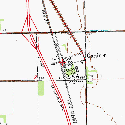 Topographic Map of Gardner, ND