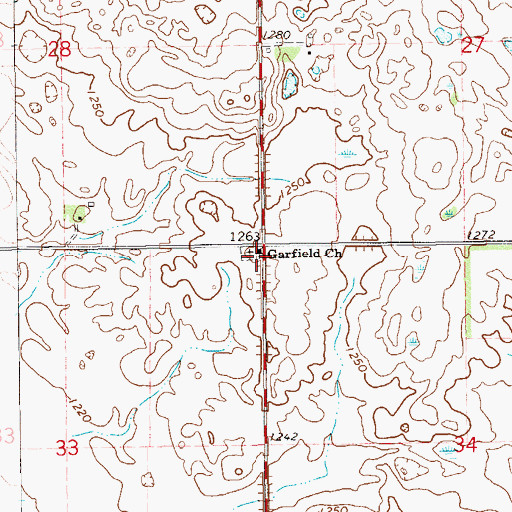 Topographic Map of Garfield Church, ND
